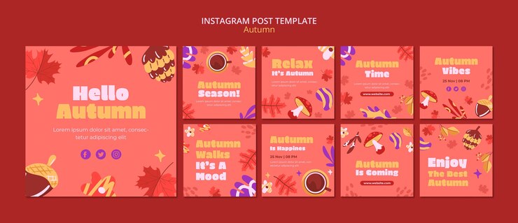 免費 PSD 秋季好, 秋季的 instagram 帖子