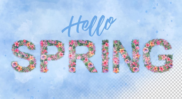 Free PSD hello spring banner over watercolor background