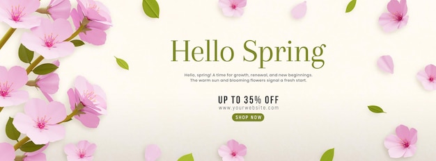 Free PSD hello spring cherry blossom social media cover template