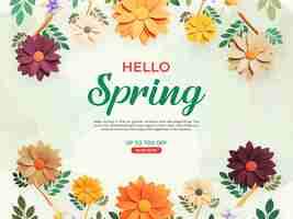 Бесплатный PSD hello spring приветствие шаблон дизайна баннера