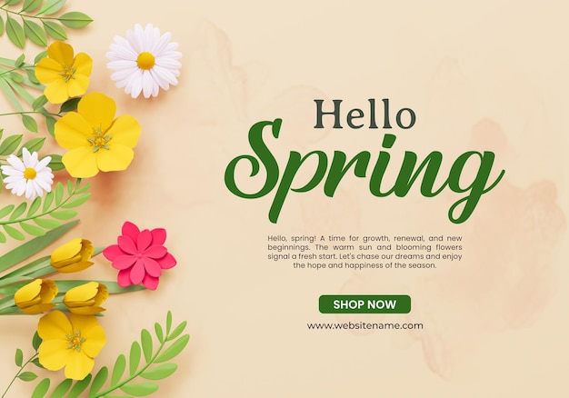 Hello spring greeting banner design template