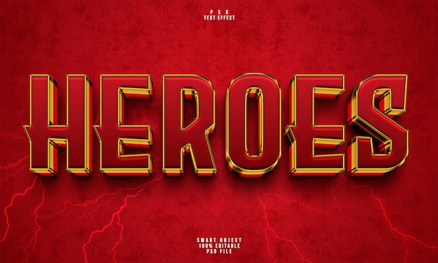 Free PSD heroes 3d editable text effect