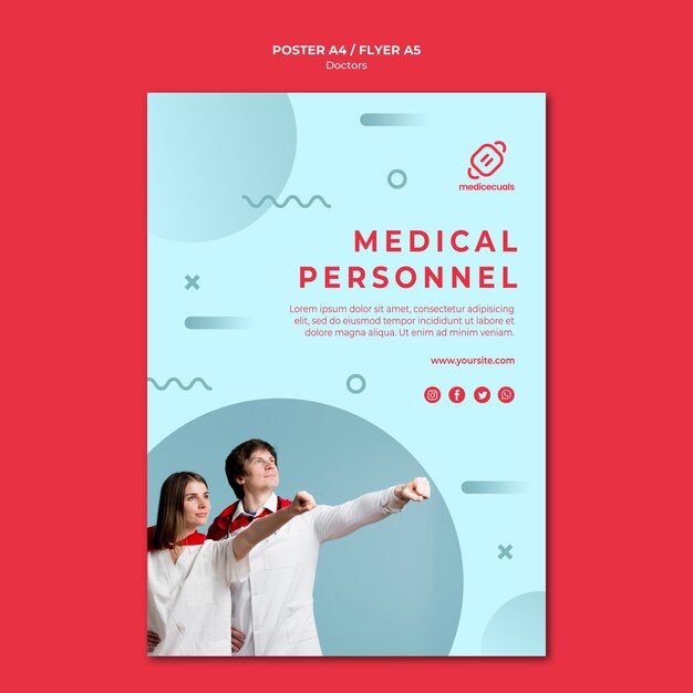 Heroic medical personnel poster template