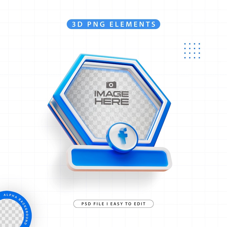 मुफ़्त PSD hexagon profile 3d frame for facebook on social media isolated