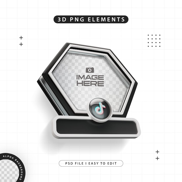 Free PSD hexagon profile 3d frame for tiktok on social media isolated