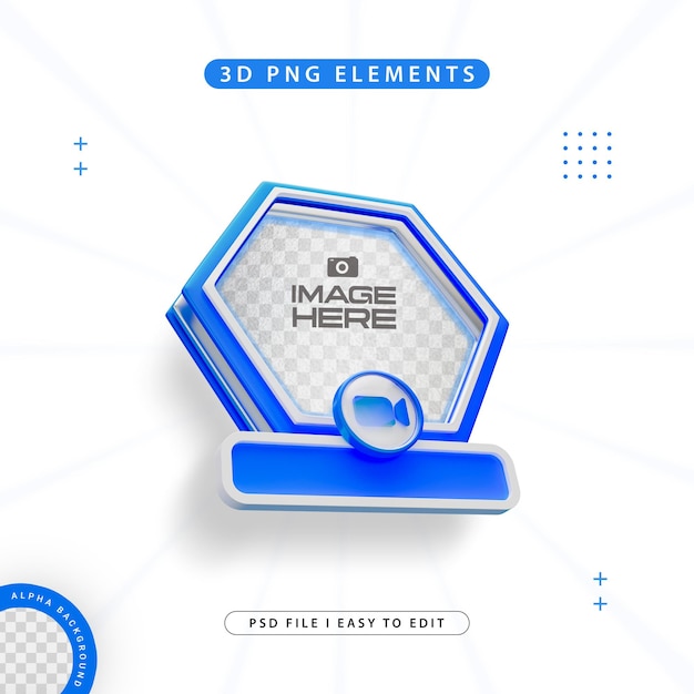 Free PSD hexagon profile 3d frame for zoom on social media isolated