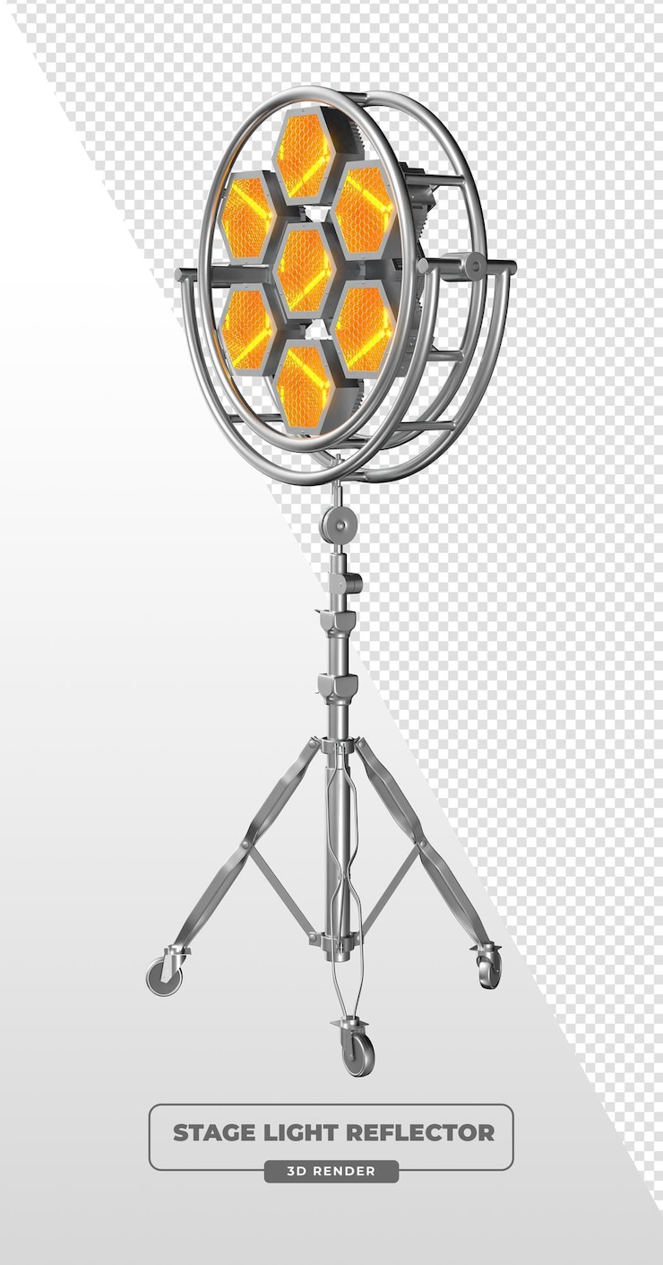 Free PSD hexagonal honeycomb led light on adjustable tripod stand 3d render