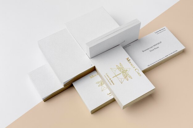 High angle composition of mock-up business card