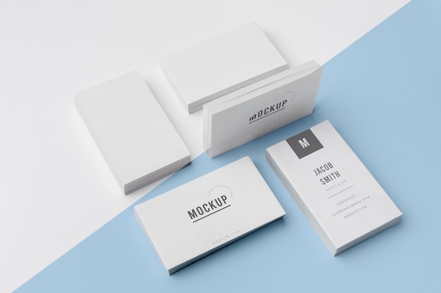 High angle composition of mock-up business card