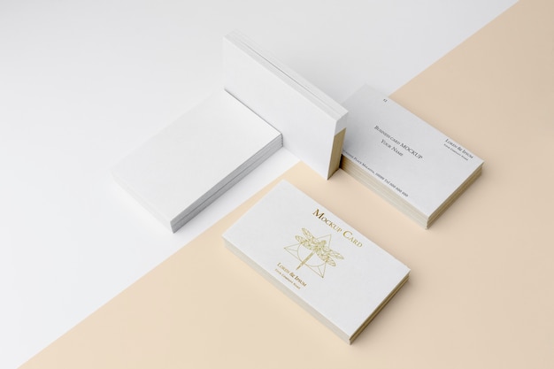 High angle composition of mock-up business card