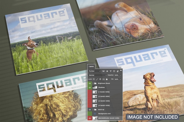 High View of Four Square Magazines Covers Mockup – Free PSD Templates Download