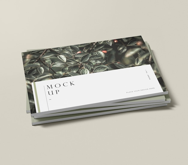 High view pile of natural editorial magazine mock-up