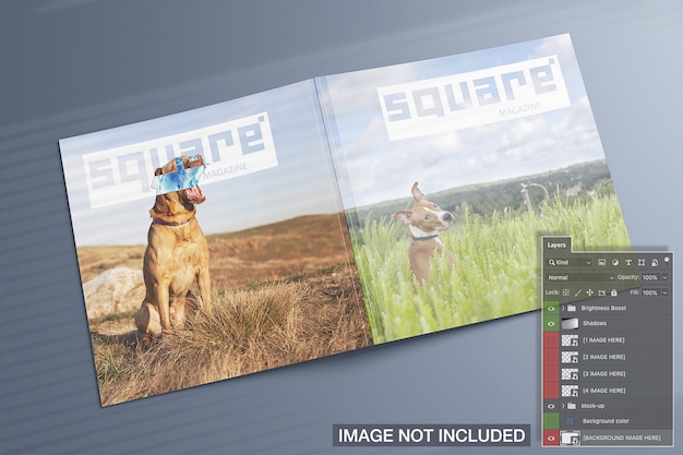 Free High View of Square Magazines Covers Mockup PSD Template