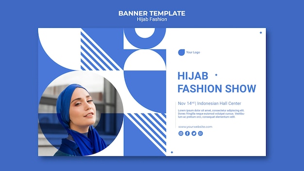 Modello di banner di moda hijab con foto