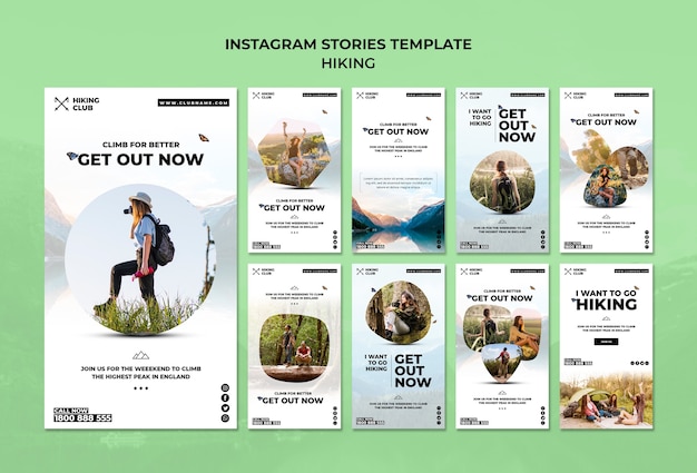 Modello di storie instagram escursionismo concetto