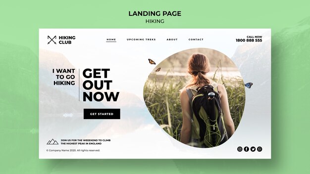Hiking concept with girl landing page
