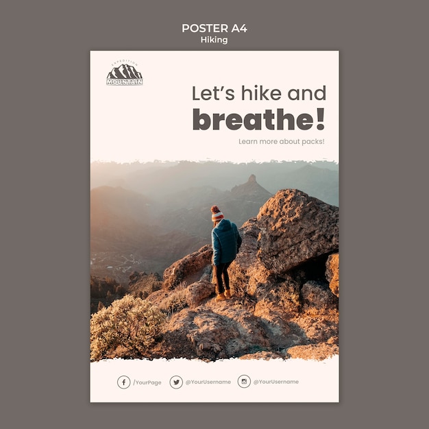 PSD gratuito modello di poster di escursionismo