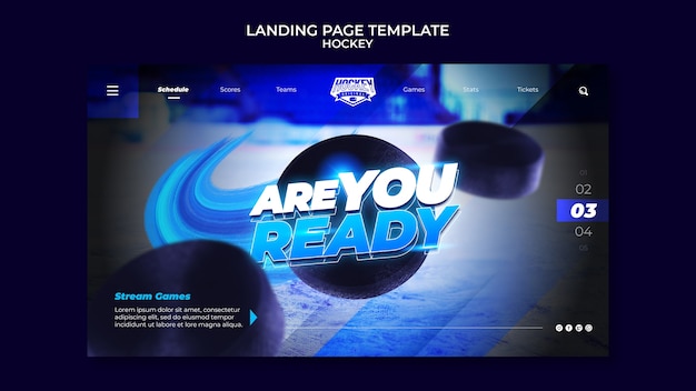 Hockey game landing page template