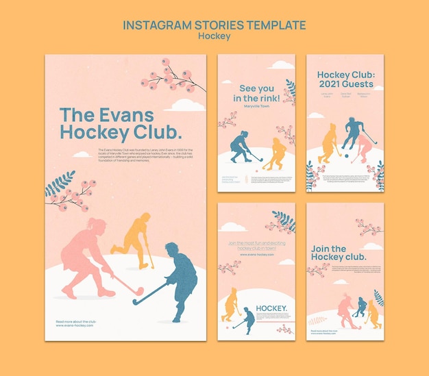 PSD gratuito disegno del modello di storie di instagram di hockey