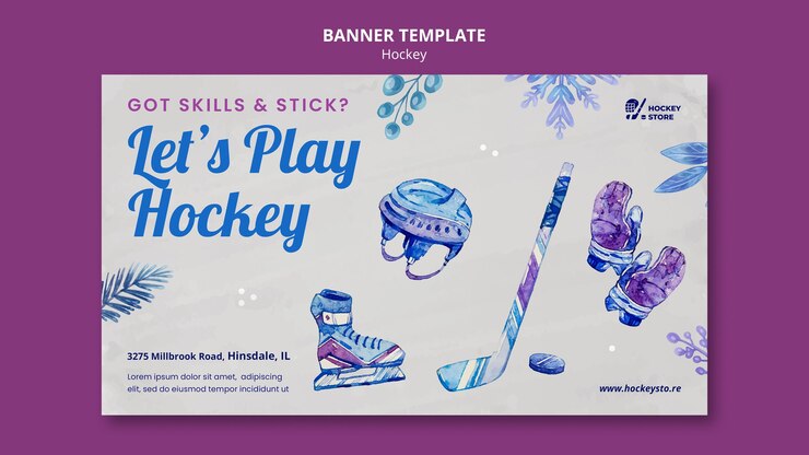 Free PSD hockey season horizontal banner template