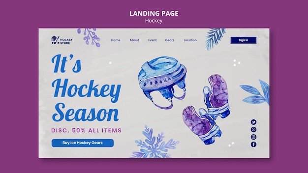 PSD gratuito modello di pagina di destinazione della stagione dell'hockey