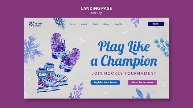 Free PSD hockey season landing page template