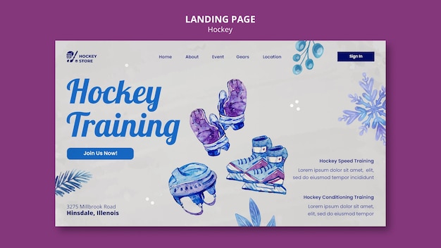 Modello di pagina di destinazione della stagione dell'hockey