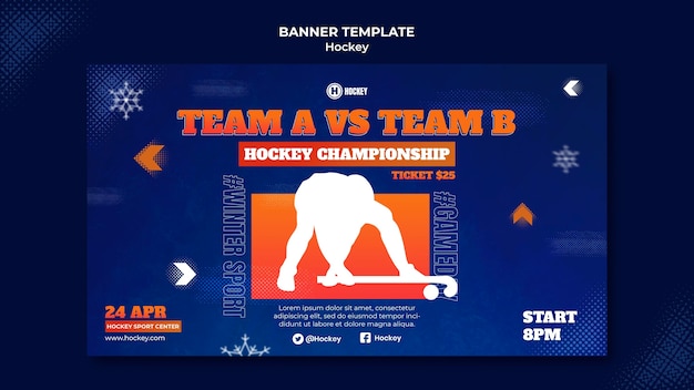 Бесплатный PSD Шаблон дизайна баннера хоккейного спорта