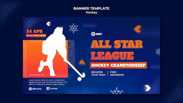 Бесплатный PSD Шаблон дизайна баннера хоккейного спорта