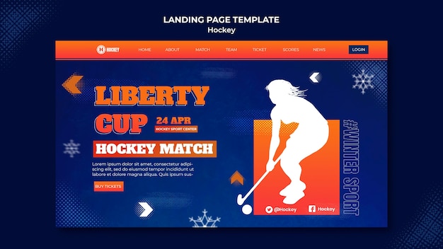 Hockey sport landing page design template