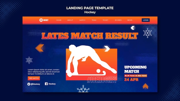 Hockey sport landing page design template