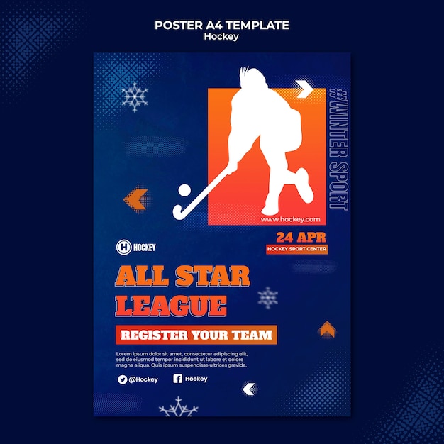 PSD gratuito modello di progettazione del manifesto sportivo dell'hockey