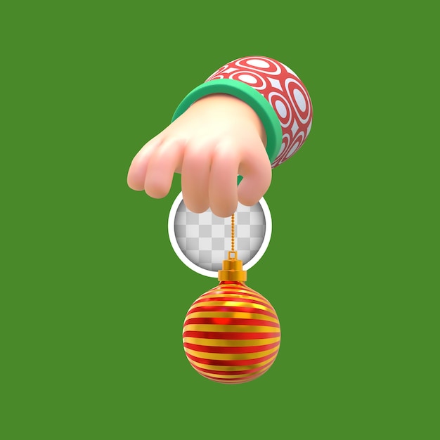 Free PSD holding christmas sphere. 3d rendering