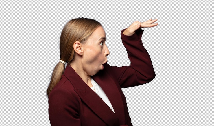 Free PSD holding an object with both hands on side copy space showing offering or advertising an object