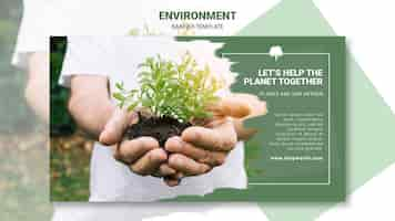 Free PSD holding seedlings in hands banner template