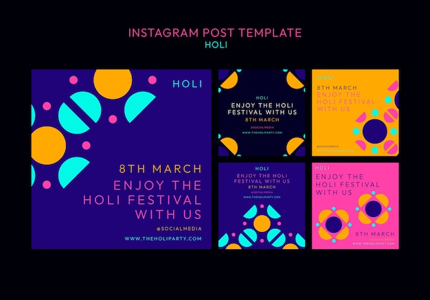 Modello di post di instagram per la celebrazione di Holi