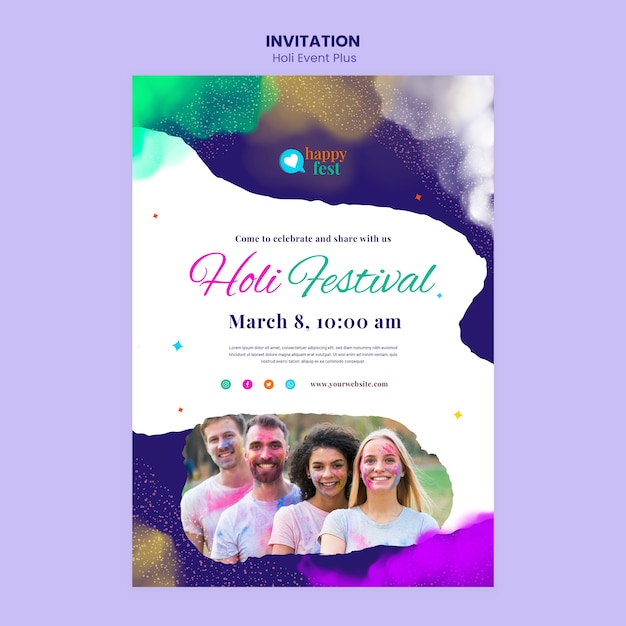 PSD gratuito modello di invito alla celebrazione di holi