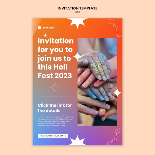 Free PSD holi celebration invitation template