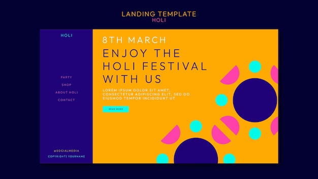 Free PSD holi celebration landing page template