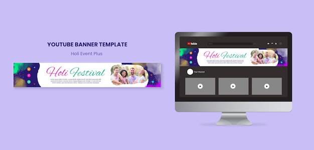 Free PSD holi celebration youtube banner template