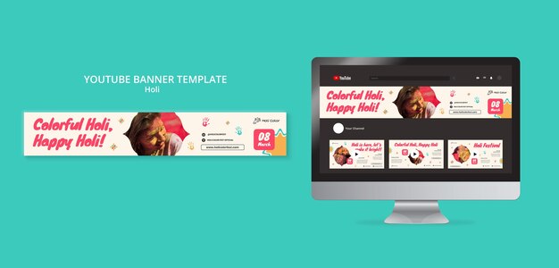 Holi celebration youtube banner template