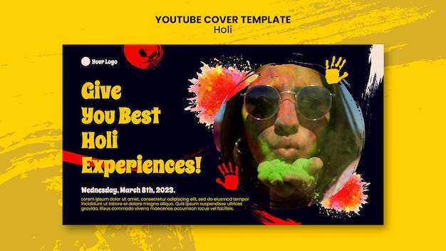 Free PSD holi celebration youtube cover template