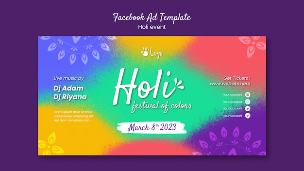 PSD gratuito modello di facebook per la celebrazione del festival di holi