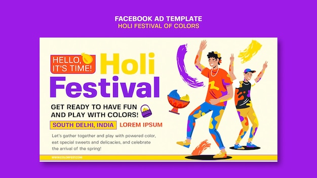 PSD gratuito modello di facebook per la celebrazione del festival di holi