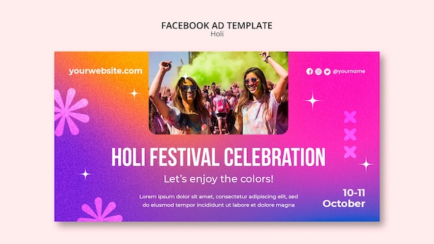 PSD gratuito modello di facebook per la celebrazione del festival di holi