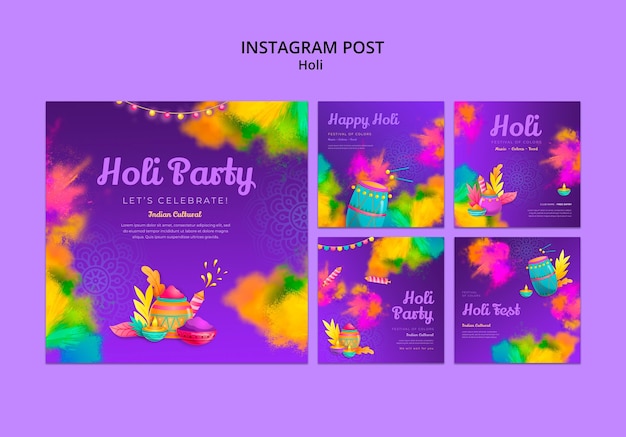 Free PSD holi festival celebration instagram posts