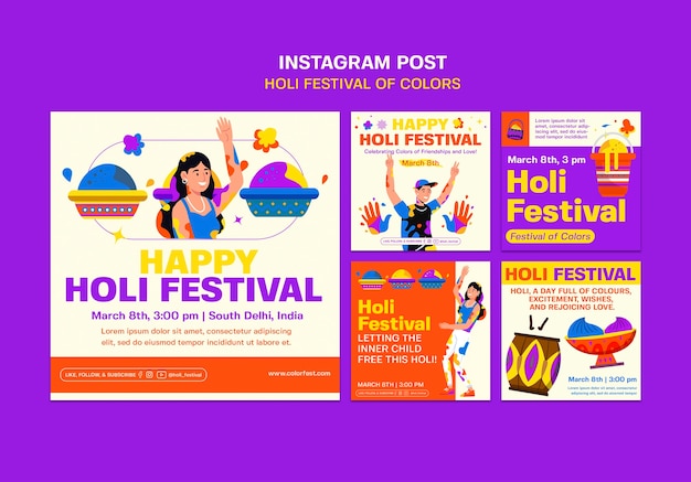 무료 PSD holi 축제 축하 인스 타 그램 게시물