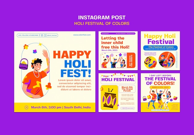 PSD gratuito post di instagram per la celebrazione del festival di holi