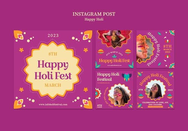PSD gratuito post di instagram per la celebrazione del festival di holi