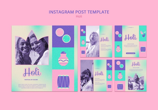 PSD gratuito post di instagram per la celebrazione del festival di holi